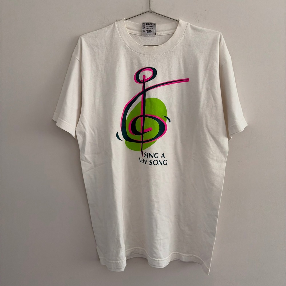 Vintage Bay Side Sing A New Song Graphic T Shirt White Large USA Made